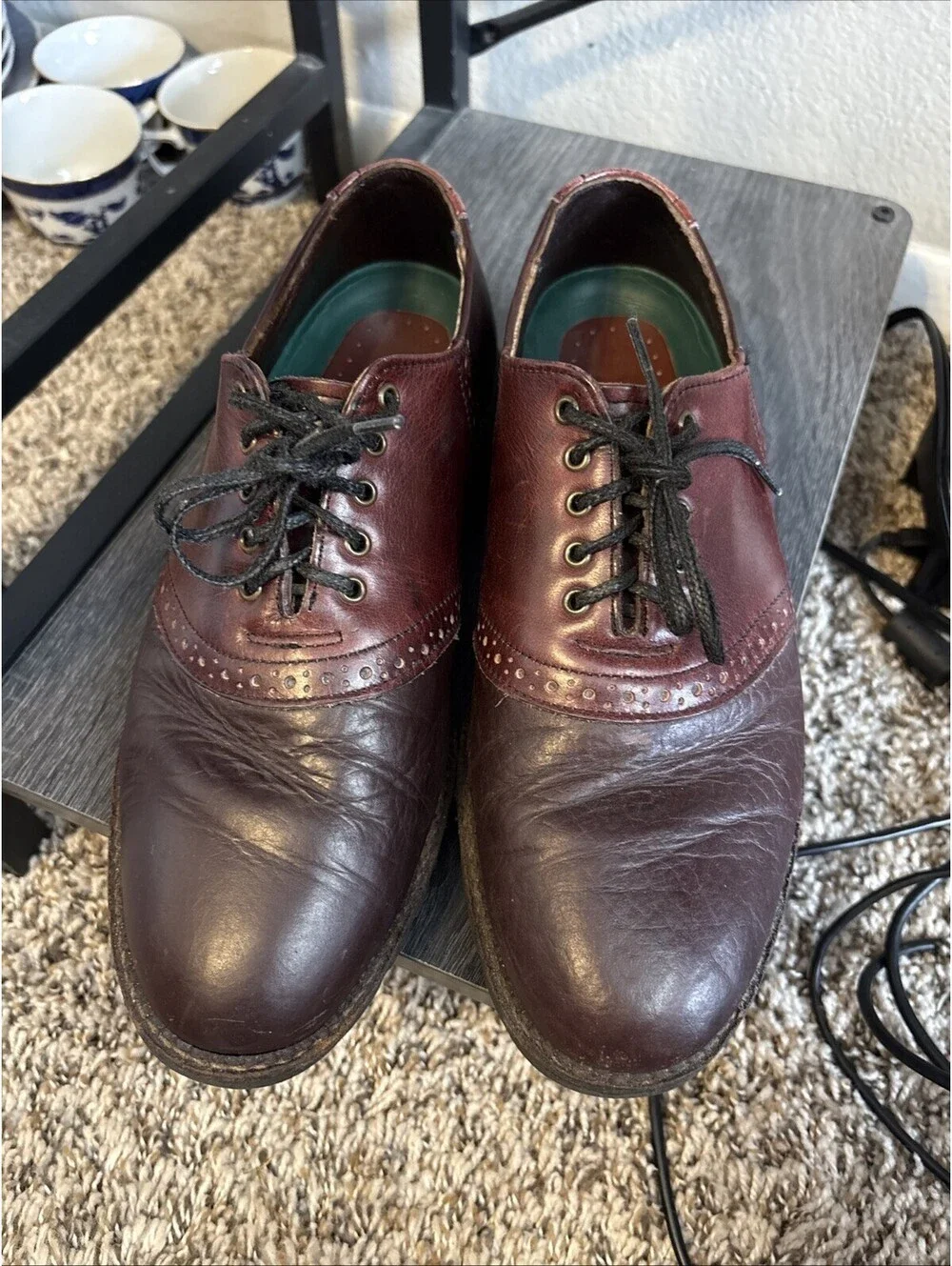 H.S. Trask Two-Tone Saddle Oxford Bison Leather Lug Sole 1035 Shoes Men's Size 8